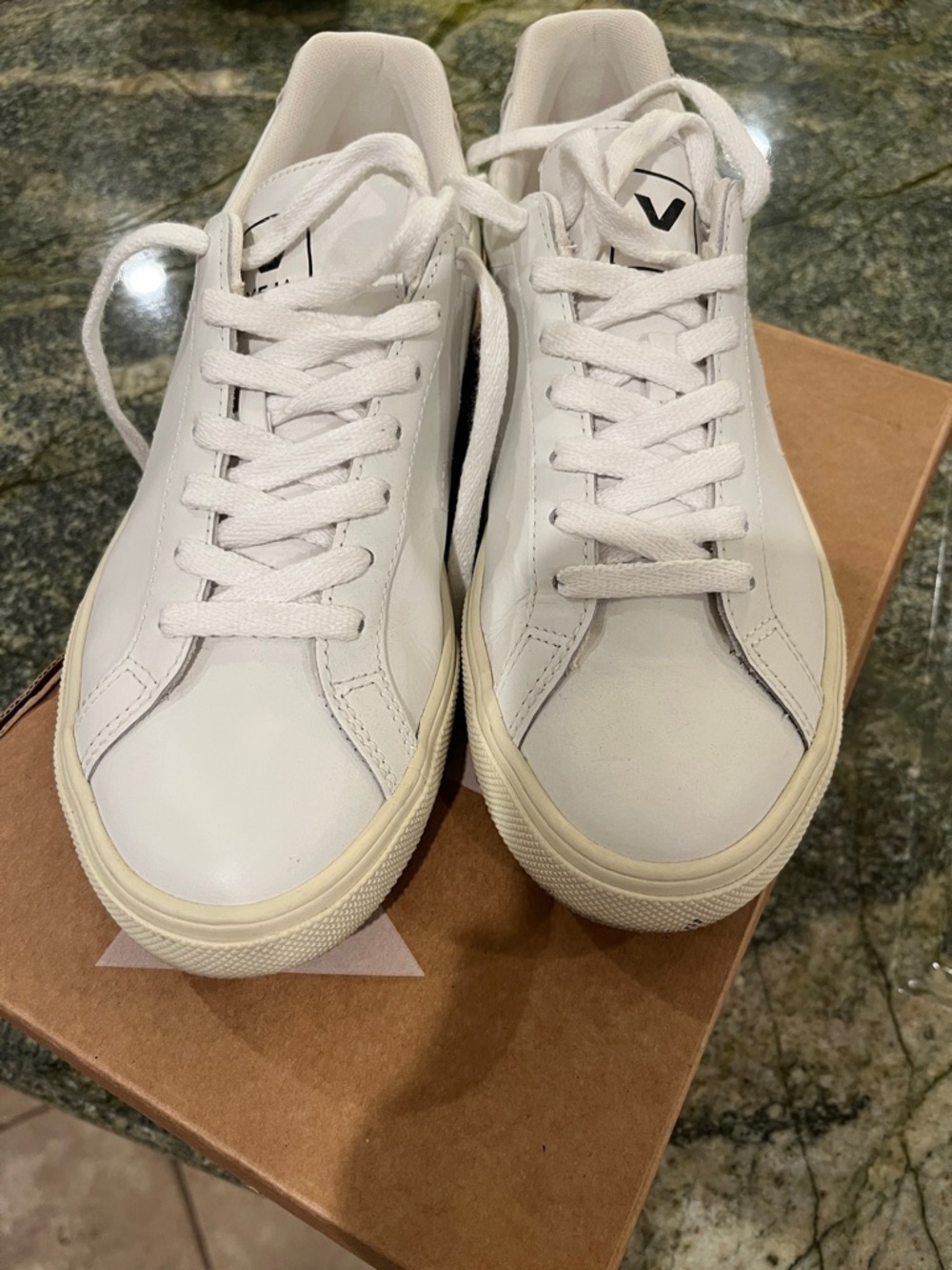Veja White Low-Top Leather Sneakers with Cream Sole